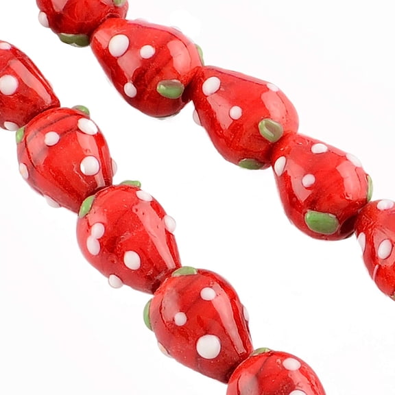 10 Pcs Strawberry Beads Handmade Lampwork Beads Spacer Glass Beads for Jewelry Making Red Red