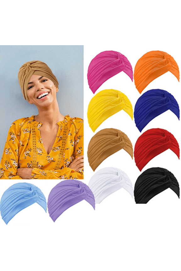 10 Pcs Stretchy Turban Cap Chemo Head Wraps Cancer Headwear Bennie Twisted India's Hat for Women