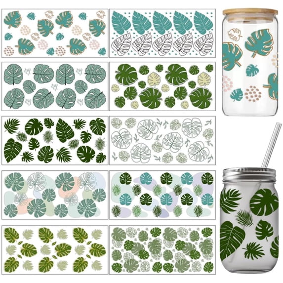 10 Pcs Styles UV DTF Cup Wrap Transfer Sticker 10 Styles Monstera ...