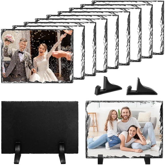 10 Pcs Sublimation Slate Blanks,Heat Thermal Transfer Stone Slate Picture Frame with Display Stand DIY Sublimation Rock Photo Plaque for Desktop Souvenir Birthday Wedding(6" x 8")