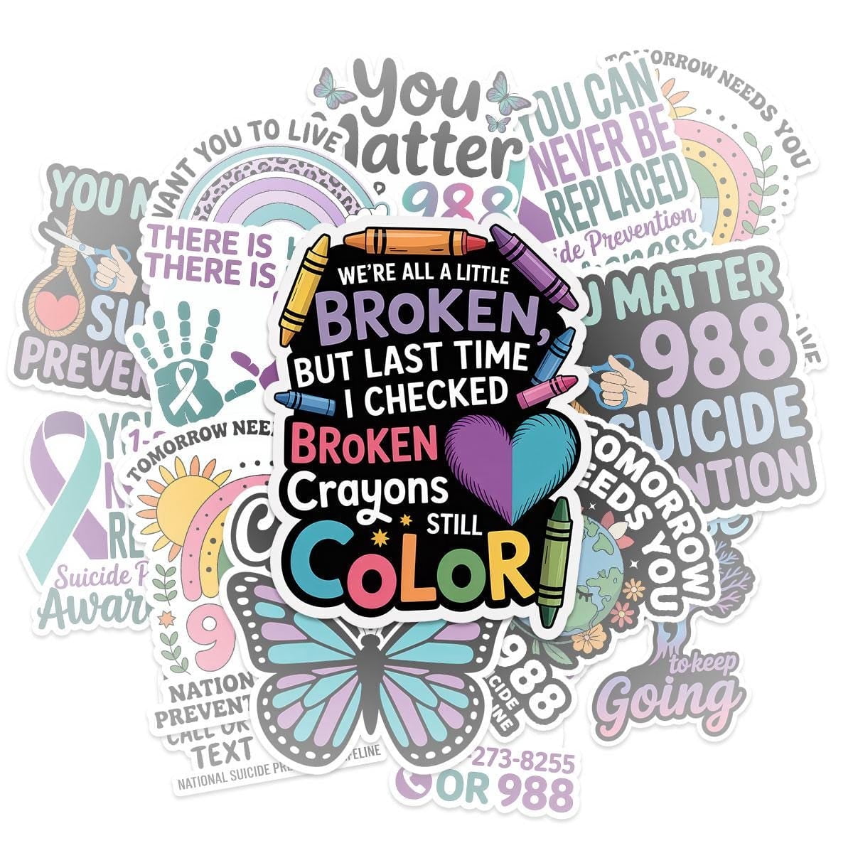 10 Pcs Suicide Prevention Stickers | 988 Mental Health Awareness Decal ...