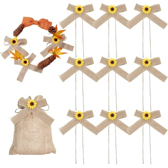 10 Pcs Sunflower Burlap Sunflower Wired Sunflower Burlap Wreath for Fall Tree DIY Crafts Home Decoration