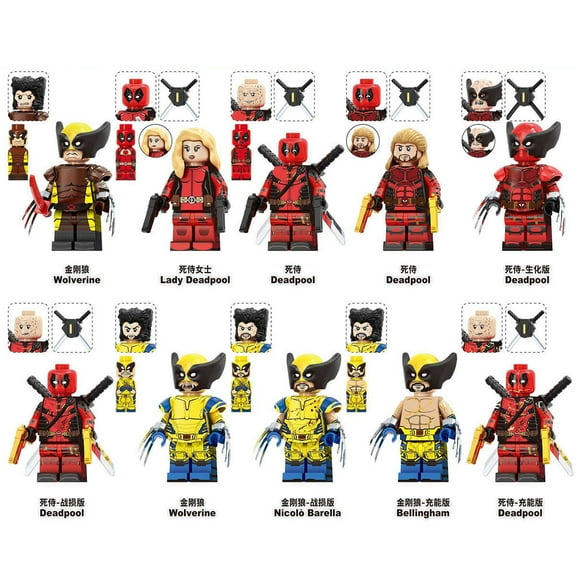 10 Pcs Super Hero Action Figures Building Blocks, 1.77 Inch Deadpool Wolverine Multi-Color PVC Collectible Kits, Perfect Gift for Boys & Kids