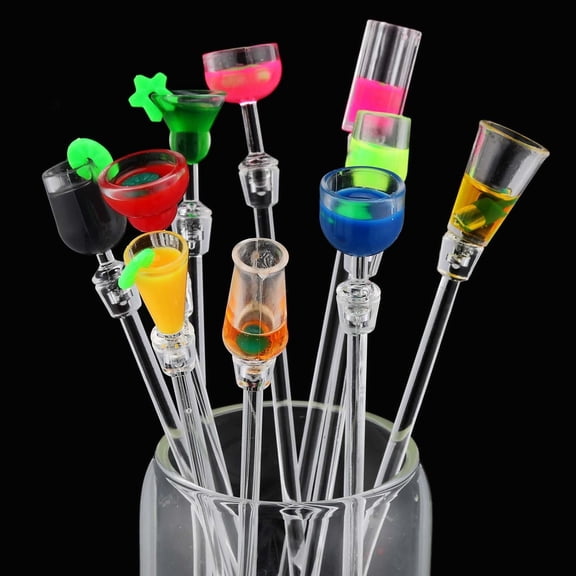 10 Pcs Swizzle Sticks Cocktail Artistics Wine glass Top Plastic Beverage Stirrers Crystal Colorful Swizzle Sticks Drink Stirrer For Bar Cafes Restaurants Home 9.05inch