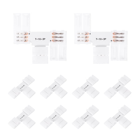 10 Pcs T-Shaped 3 Pin 10mm LED Strip Lights Connectors Solderless Extendable Terminal Adapters for RGB LED Strip Lights