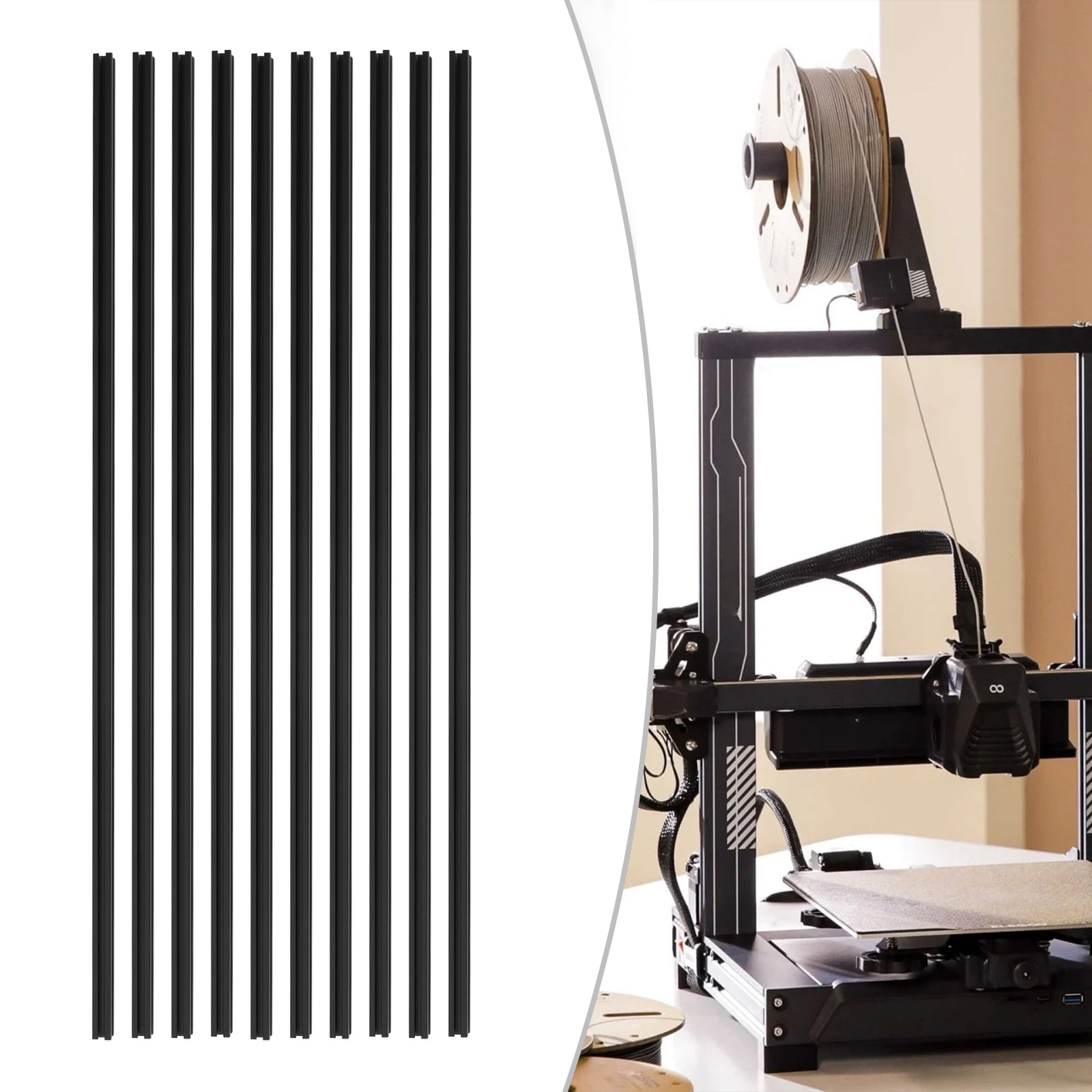 Frame Rails 3d Print 10 Pcs T‑Slot 6063 Aluminum Extrusion Profile, Black 1m/3.28ft Anodized ...