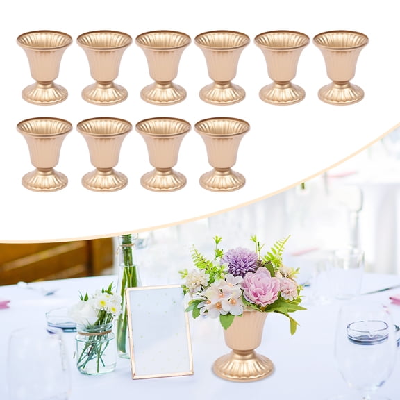 10 Pcs Tabletop Metal Wedding Centerpieces Vases, Trumpet Vases for Wedding Party Celebration Decoeation Gold 3.5*3.5*3.9" Each
