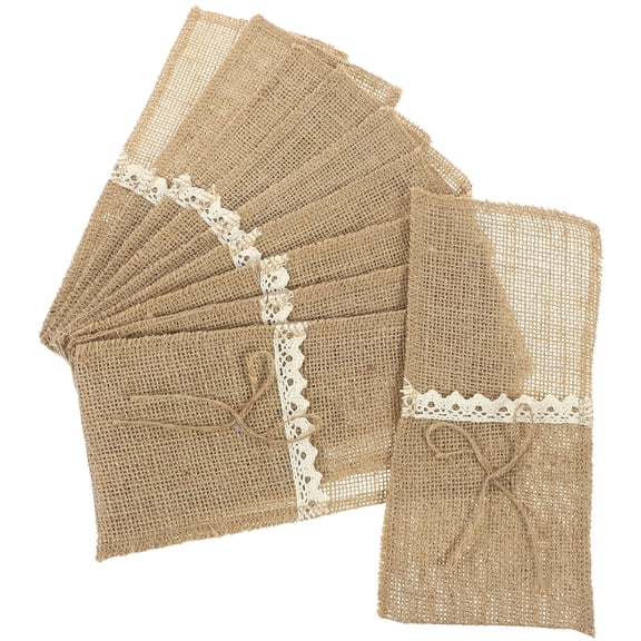 UKCOCO 10 Pcs Burlap Lace Utensil Holders Fork Spoon Holder for Wedding Birthday Party