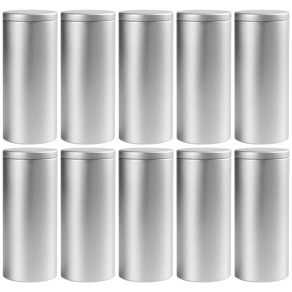 10 Pcs Tea Canisters, Silver Matte Iron Tea Tins, Airtight Storage Canisters for Loose Tea, Moisture-Proof and Rust-Resistant, Kitchen and Pantry Storage Boxes