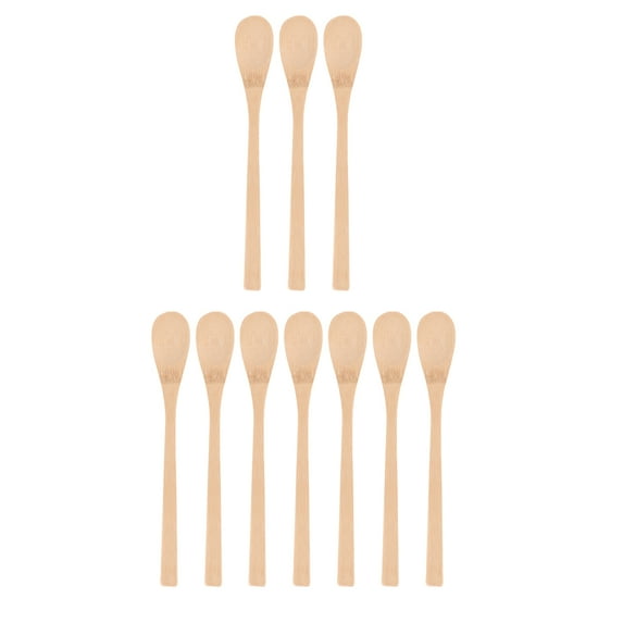 Raindrops Bamboo Tea Spoon EcoFriendly Long Handle Scoop for Daily Use Khaki Color Ideal for Home Office 10pcs