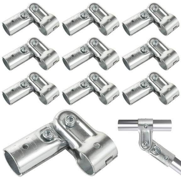 10 Pcs Tee Pipe Fittings, Adjustable 2-Way Pipe Connectors, Two Port T Pipe Fence Clamps, Modular Pipe Fittings with Bolts, Nuts, and Wrench, Fit for OD 0.98" Stainless Steel Pipes
