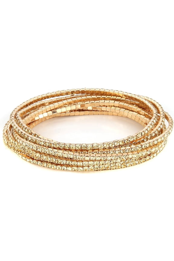 10 Pcs Tennis Bracelets Set for Women 14K Gold Plated Dainty Cubic Zirconia Adjustable Stackable Stretch Bracelet Wedding Party Jewelry Gift