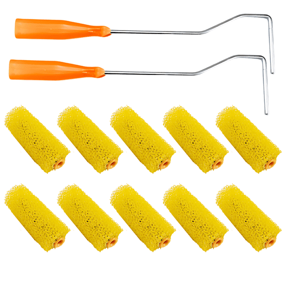 10 Pcs Textured Paint Roller Kit, Including 8 Pcs 4 Inch Small Flower Pattern Roller Cores and 2 Pcs Thumb Handles, Foam Roller for Art Paint, Faux Finish, 12.6 in / 32 cm Handle