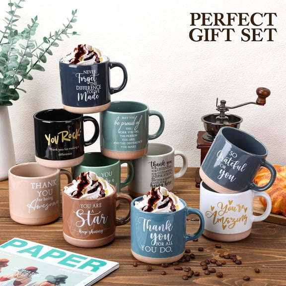 10 Pcs Thank You Mugs Bulk Appreciation Gifts for Employee Coworkers Staff Teachers Motivational Ceramic Coffee Mugs