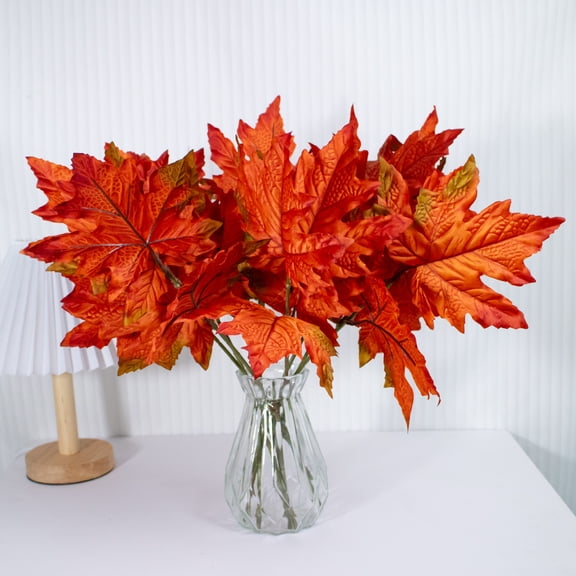10 Pcs Thanksgiving Artificial Maple Leaves Branches Mixed Fall Leaves Stems Fake Bushes Orange Maple Leaf Stems for Table Centerpieces Thanksgiving Festival Autumn Home Decor Not Included Vase