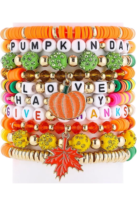 10 Pcs Thanksgiving Breast Cancer Bracelets Women Halloween Bracelets Valentine's Day Bracelets Stackable Rainbow Friendship Bracelet Gift