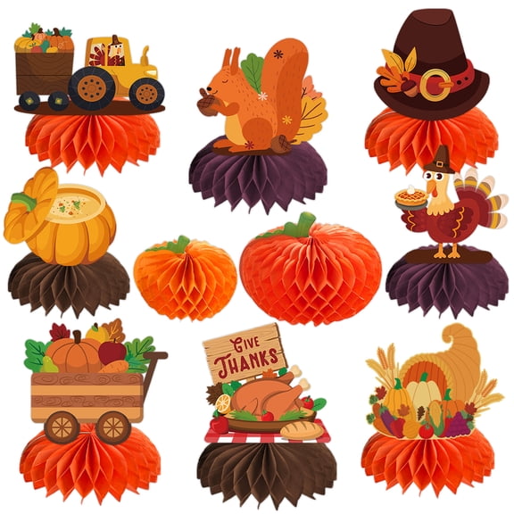 10 Pcs Thanksgiving Centerpieces, Double-Sided Autumn Honeycomb Table Decor for Thanksgiving, Birthday & Fall Classroom Parties