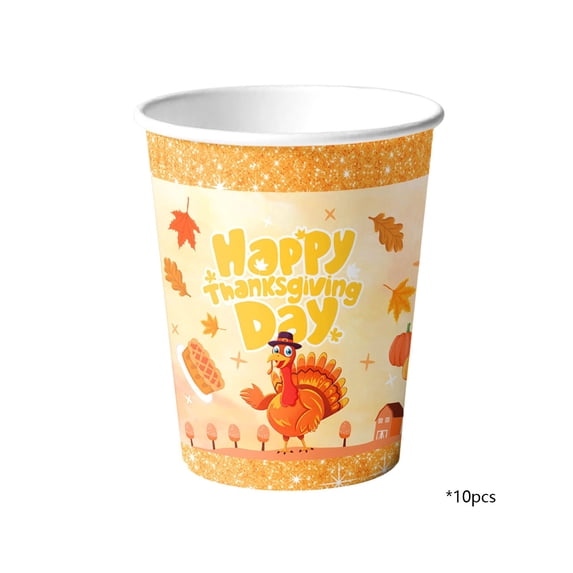 10 Pcs Thanksgiving Disposable Paper Cups,Autumn Pumpkin Maple Leaf Turkey Pattern Decor Cup for Livingroom Picnic Holiday Gathering