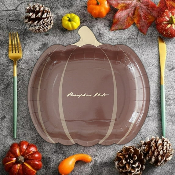 10 Pcs Thanksgiving Pumpkin Paper Plate , Fall Disposable Plates Dessert Dinner Plates for Thanksgiving Harvest Farmhouse Home Party Decoration,3 Colors