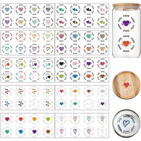 10 Pcs The Love-Cup Printing UV Transfer Papers 10 Styles Waterproof Colorful Cute Hearts UV DTF Cup Wrap Stickers