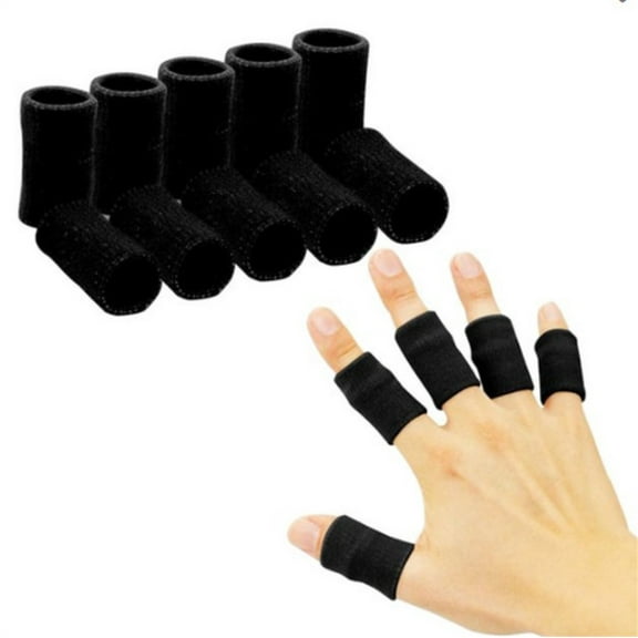 10 Pcs Thumb Splint Brace,Breathable Finger Sleeves for Arthritis Sports,Adult Elastic Finger Straps,Compression Finger Pression Protector,Finger Cots for Reliving Pain (Black)