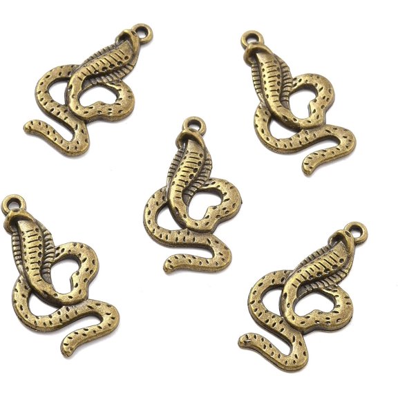 10 Pcs Tibetan Style Alloy Snake Pendants Snake Pendant Decoration Antique Bronze Pendant Jewel for Women Jewelry DIY Necklace Bracelet Craft Making 34.5x18x2mm Hole: 2.2mm