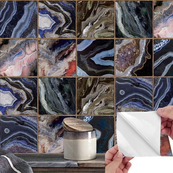 10 Pcs Tile Decals Marbling Tile Wall Stickers 6x6inch Removable Peel and Stick Tiles Transfers Sticker for Kitchen Bathroom Shower Decor
