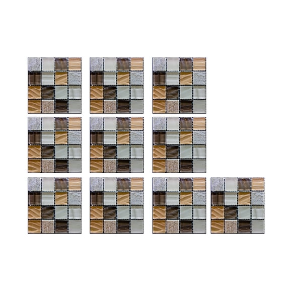 10 Pcs Tile Stickers, Peel and Stick Square Self Adhesive Wall Tiles PVC Stick on Tile for Kitchen,Bathroom, Fireplace 10cm