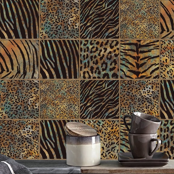 10 Pcs Tile Wall Decals 6x6inch Leopard Print Tile Stickers Vinyl Peel and Stick Tiles Transfer Sticker Removable Decals for Kitchen Bathroom Decor