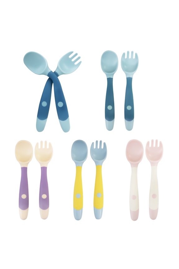 10 Pcs Toddler Utensils, Spoons and Forks Set with Bendable Handle, 5 Forks and 5 Spoons, Baby Feeding Set for Self Feeding