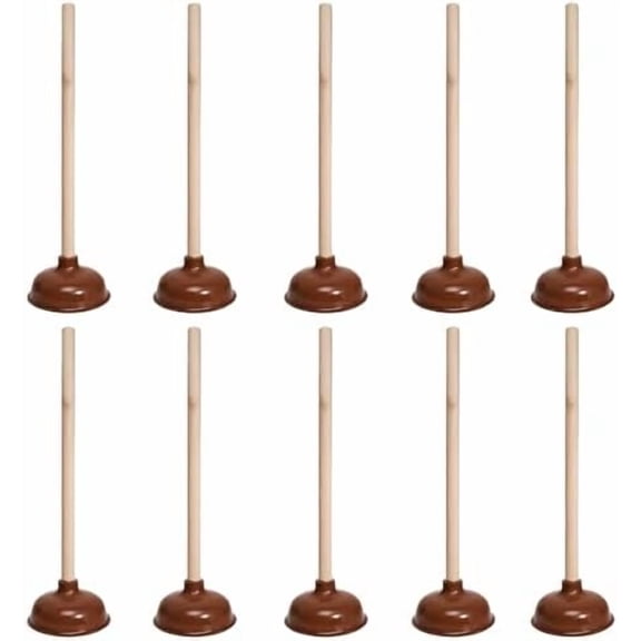 10 Pcs Toilet Plungers with 18 Inch Long Wooden Handle Heavy-duty Design, Strong Force Suction Cup Rubber Plunger for Bathroom, Fix Clogged Toilets, Drains, and Sinks (Brown)$$Tools & Hardware Other