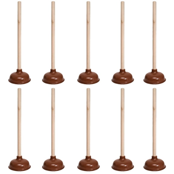 10 Pcs Toilet Plungers with 18 Inch Long Wooden Handle Heavy-duty Design, Strong Force Suction Cup Rubber Plunger for Bathroom, Fix Clogged Toilets, Drains, and Sinks (Brown)