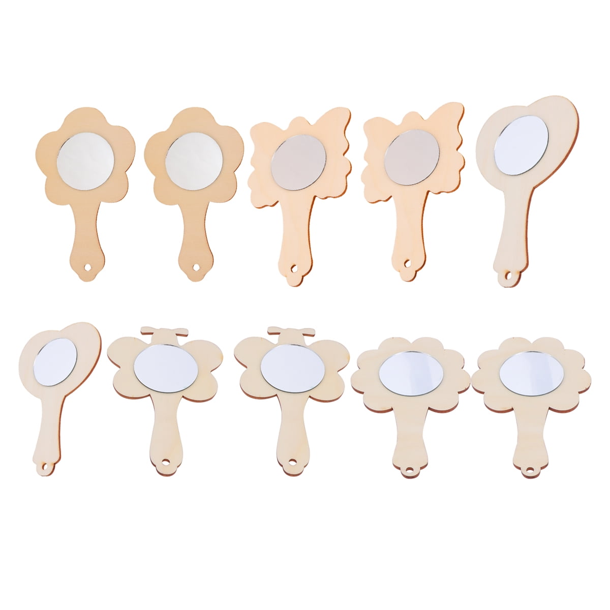 10 Pcs Toy Wooden Playset Hand Held Mirrors Mirror for Kids Wooden