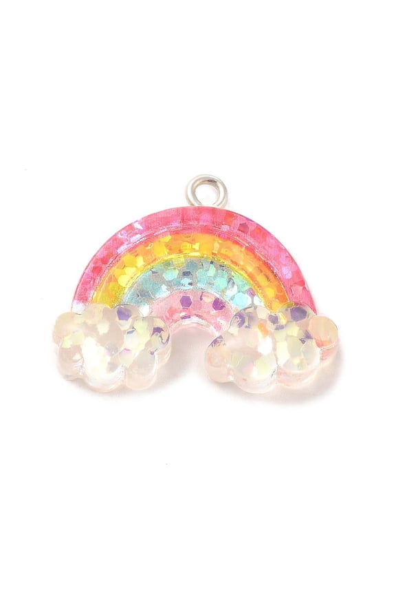 10 Pcs Transparent Resin Pendants Glitter Rainbow Charms Pendants Jewel with Platinum Tone Iron Loops for DIY