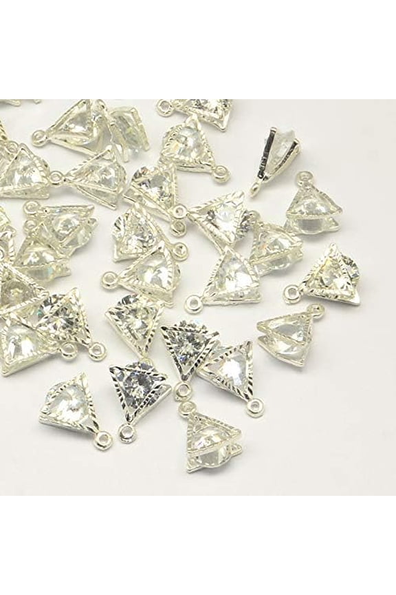 10 Pcs Triangle Pendant Charms Alloy Charms with Cubic Zirconia Silver Color Plated Metal Charms Pendant for Women DIY Necklace Bracelet Earring Jewelry Craft Making for diy