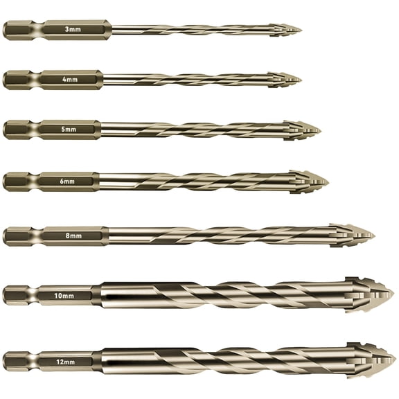 10 Pcs Tungsten Steel Drill Bit, Serrated Eccentric Drill Bit, Multi-Material Drill Bit for Tile, Glass, Marble, Concrete, Dry Drilling, Silver, 0.6 x 0.2 x 0.04 in / 1.5 x 0.4 x 0.1 cm