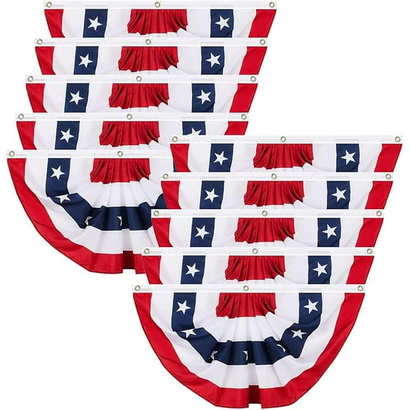 10 Pcs USA Pleated Fan Flag Independence Day Decorations -1.5x3Ft US Bunting Banner Bunting Flag Patriotic Half Fan Banner Flag with Brass Grommets for 4th of July Memorial Day Decor