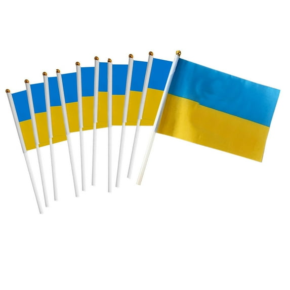 10 Pcs Ukraine Hand Held Flags, Ukrainian Flags With Stick 14 X 21 Cm, For Festival Parades Decorations Party Supplies Fade Resistant