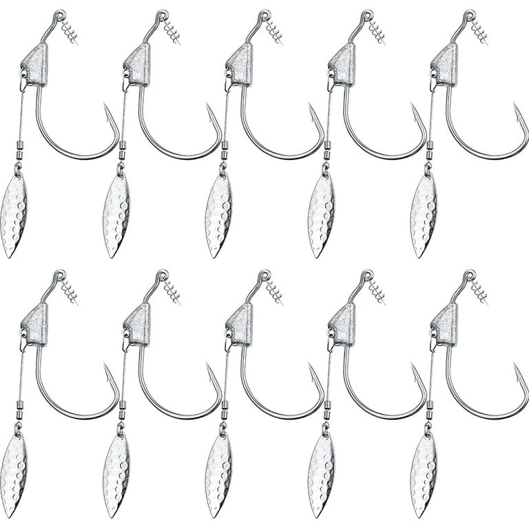 10 Pcs Underspin Hooks Weighted Hooks Swim Bait Hooks with Blade Spring  Hook Weighted Fishing Hook 