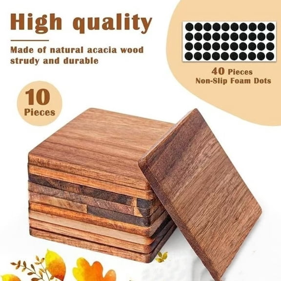10 Pcs Unfinished Wood Coasters, Wooden Coasters for Crafts, Natural Wood Pulp Blank Coasters 4 Inch Heat Resistant Non Slip Table Protectors for Coffee Tea Mugs DIY Engraving Supplies