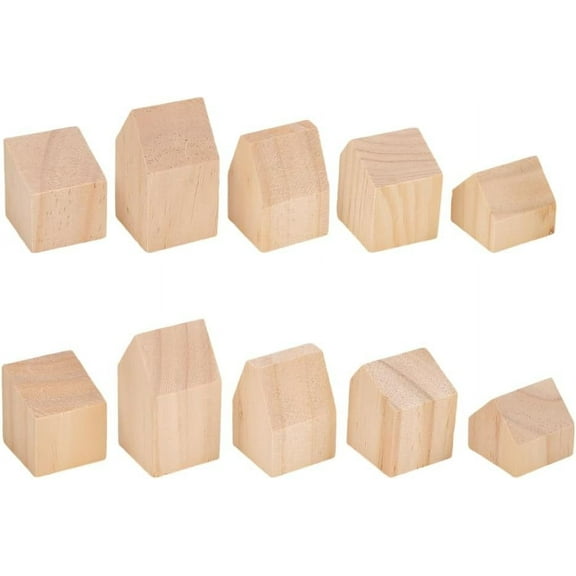 10 Pcs Unfinished Wooden House Shaped Blocks Large Wood Blocks DIY for Crafts Blank Wooden Cubes DIY for Paint Wooden Blocks DIY for Decoration and Christmas DIY Crafts Burlywood