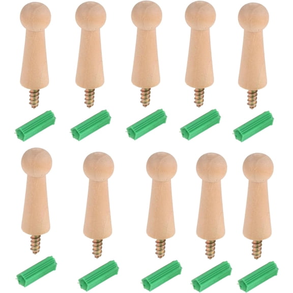 10 Pcs Unfinished Wooden Wall Hooks, Solid Wood Shaker Pegs with Screws, 1.96 Inch Coat Hooks for Hanging Jackets, Towels, Mugs, Clothes & DIY Crafts
