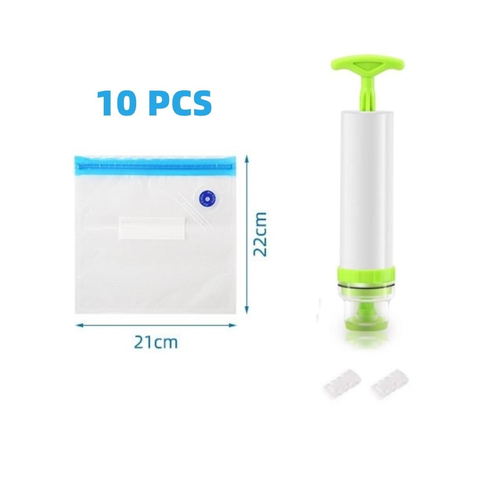 10 Pcs Vacuum Bags Reusable Sealer Bag with Hand Pump Sealing Clips