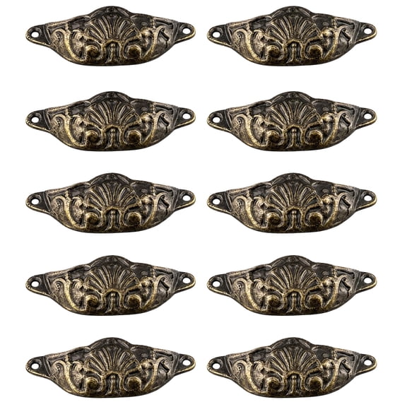 10 Pcs Vintage Cabinet Pull Handles Antique Brass Cup Drawer Pulls Heavy Duty Alloy Furniture Hardware Knobs for Kitchen Cabinets Dresser Wardrobe Bathroom Renovation Decor Accessories