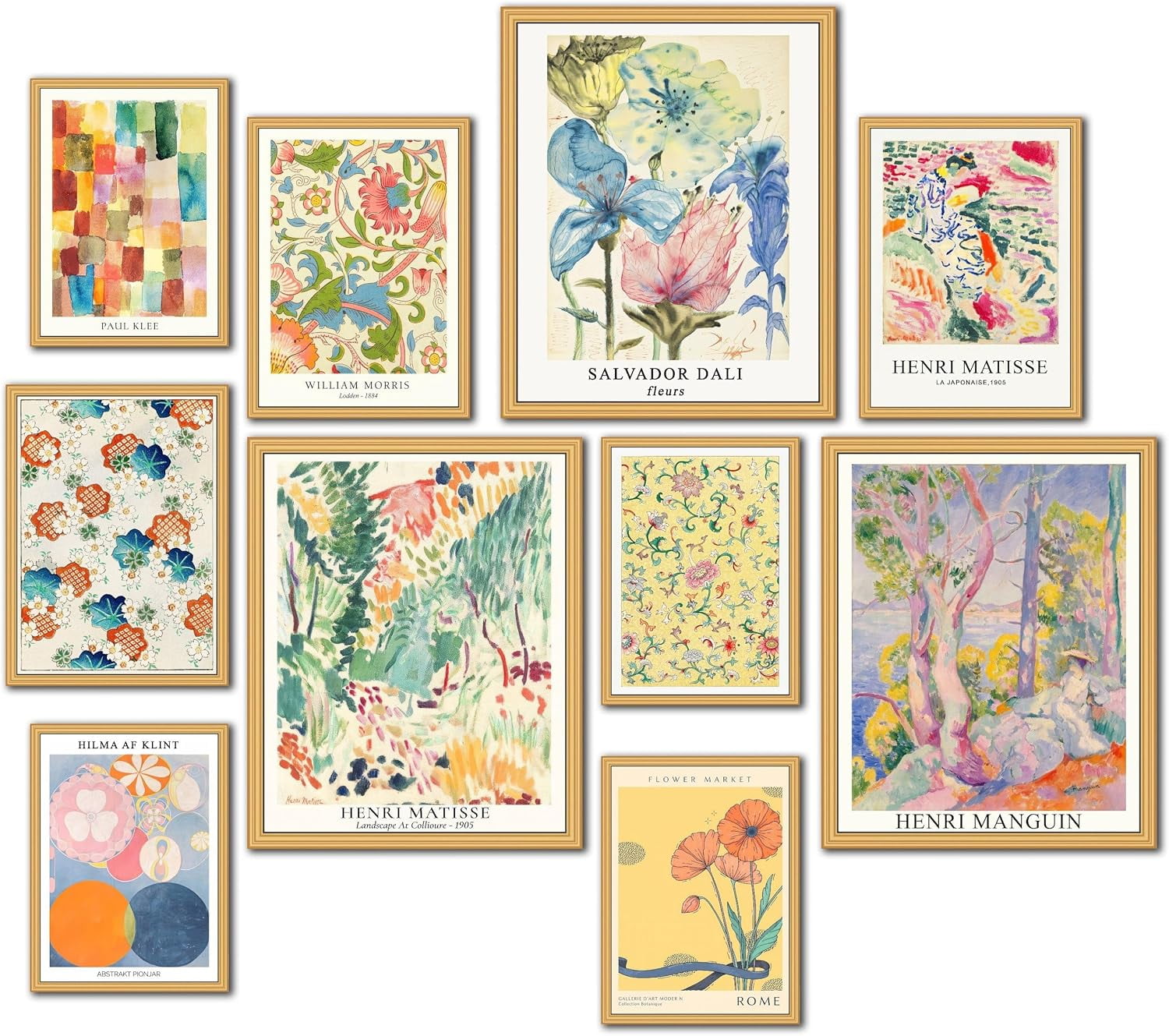 10 Pcs Vintage Eclectic Wall Art Prints, Trendy Maximalism Poster for Aesthetic, Abstract Eclectic Wall Decor Van Gogh William Morris Matisse Monet Maximalist Famous (Unframed)