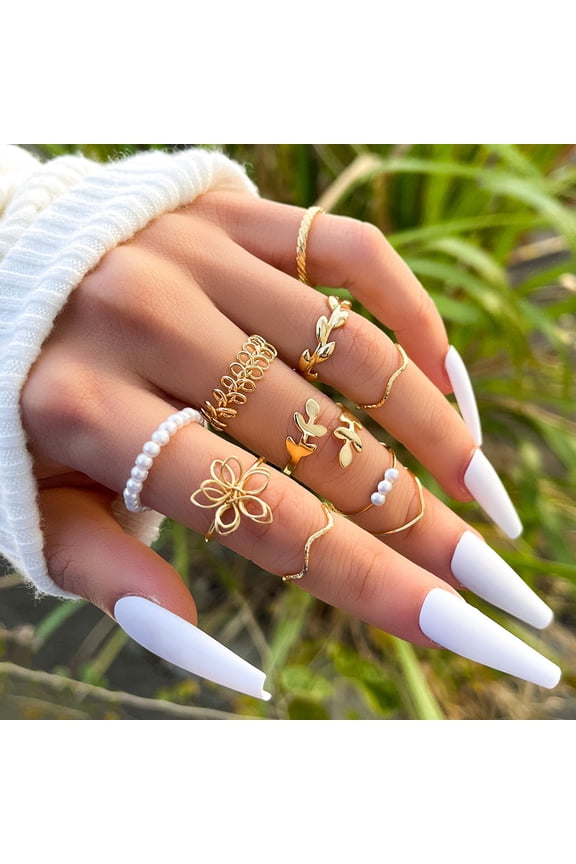 10 Pcs Vintage Knuckle Rings Set Stackable Finger Rings Midi Rings for Women Bohemian Hollow Carved Flowers Gold&Silver Rings Crystal Joint Rings