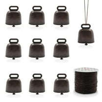 10 Pcs Vintage Ornament Bells with 66 Yards Elastic String, Small Brass Bells, Loud Cow Horse Sheep Grazing Copper Bells, Bronze Bells Metal Bells