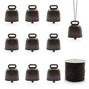 10 Pcs Vintage Ornament Bells with 66 Yards Elastic String, Small Brass Bells, Loud Cow Horse Sheep Grazing Copper Bells, Bronze Bells Metal Bells
