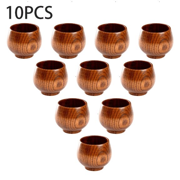 10 Pcs Vintage Wooden Small Belly Cups,2.2 Oz Natural Solid Wood Tea Cups for Hot Drinks Coffee Milk Wine Juice,Portable Reusable Small Drinking Cup for Home Restaurants Picnics Camping