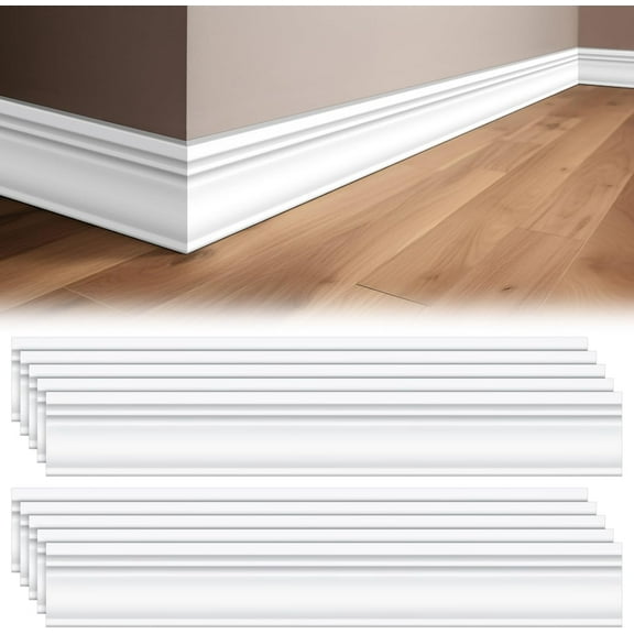 10 Pcs Wall Baseboard Molding Trim 39.4in x 3.11in Wainscoting Panels Wall Base Accent Cove Base Easy DIY Installation for Room Office, Installed with Glue Not Include